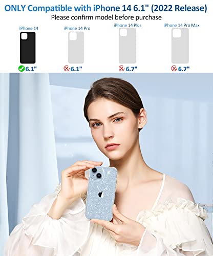 MIODIK Compatible with iPhone 14 Case with Screen Protector + Camera Lens Protector, [Non-Yellowing] Clear Glitter Phone Case, Protective Shockproof Women Cover for 6.1 Inch - Sparkle Clear