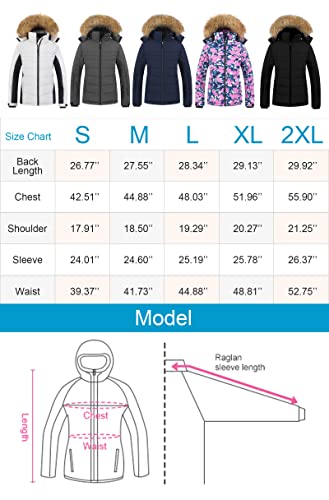 Pursky Womans Winter Coat Rain Warm Snow Print Waterproof Puffer Suit Floral XL