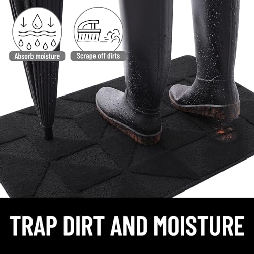 OLANLY Door Mats Indoor, Non-Slip, Absorbent, Dirt Resist, Entrance Washable Mat, Low-Profile Inside Entry Doormat for Entryway (32x20 inches, Black)