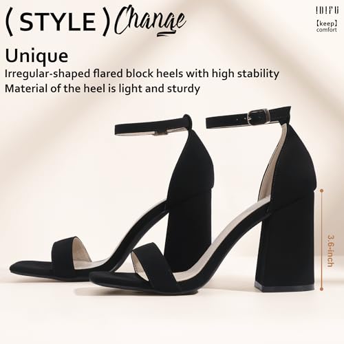 IDIFU Blue Heels High Chunky Block Heels Square Open Toe Ankle Strap Heeled Sandals Wedding Bridal Prom Dressy Comfortable Sexy Trendy Bride Bridesmaid Dress Shoes Cute Thick Heels(Blue Suede, 12)