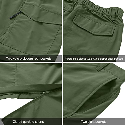 Mens Hiking Pants Convertible Quick Dry Zip Off UPF Lightweight Fishing Travel Camping Safari Pants,Army Green,30