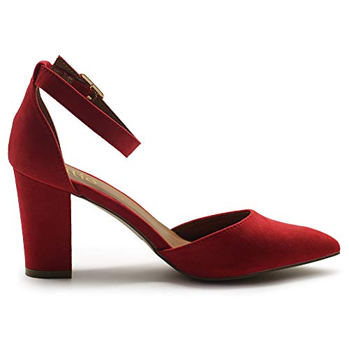 Ollio Women's Shoes Pointed Toe Ankle Straps Chunky Heels Pumps H95 (6 B(M) US, Royal Blue)