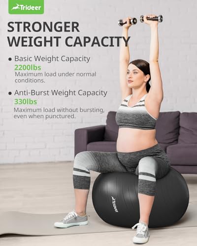 Trideer Yoga Ball Exercise Ball for Working Out, 5 Sizes Gym Ball, Birthing Ball for Pregnancy, Swiss Ball for Physical Therapy, Balance, Stability, Fitness, Office Ball Chair, Quick Pump Included