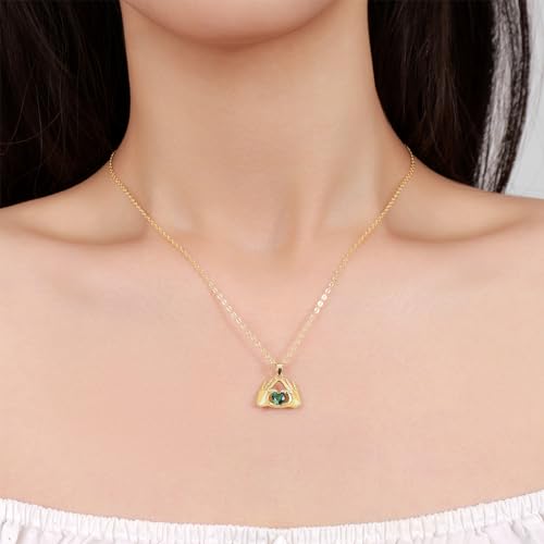 O.SECERT Birthstone Necklace for Women,18K Gold Heart Pendant Necklace Dainty Hand Heart Birthstone Necklace February Heart Birthstone Necklaces Jewelry for Women Trendy