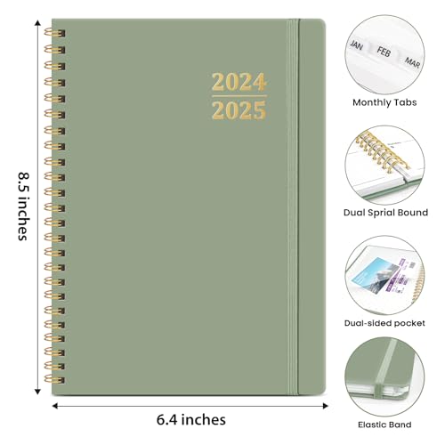 Planner 2024-2025, Academic Planner JUL 2024-JUN 2025, Weekly and Monthly Calendar Planner Book, Hardcover Teacher Planner 2024-2025 with Tabs, A5 (6.4" x 8.5") - Green