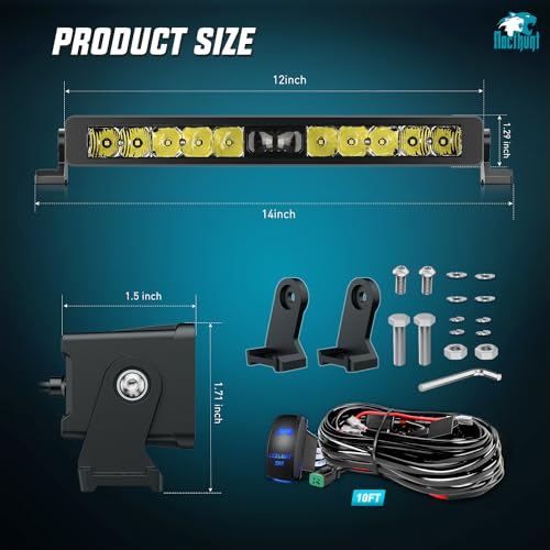 Nilight LED Light Bar 8inch 5LED 2PCS Single Row Spot LED Fog Light Screw-less night vision Off Road Light w/18AWG Rocker Switch Wiring Harness Kit for Driving Light on Truck ATV UTV