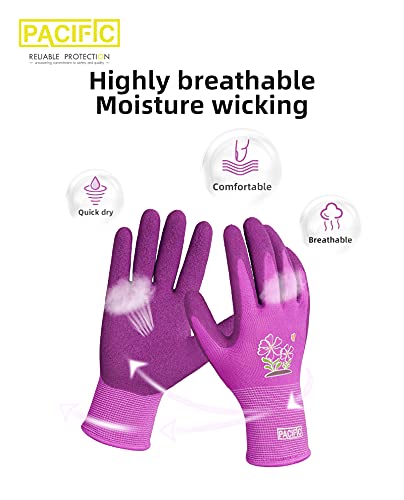 PACIFIC PPE 2 Pairs Gardening Gloves for women and Ladies, Rubber Coated Garden Gloves, Outdoor Protective Work Gloves, Small, Purple