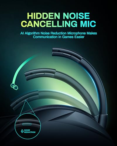KOFIRE UG-06 Wireless Gaming Headset, 2.4GHz Bluetooth Gaming Headphones with Noise Cancelling Microphone, 3D Stereo Sound, 65Hr Battery Life Headset for PS5, PS4, PC, Switch, Mac, RGB Light
