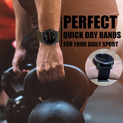 Olytop Fenix 7/Fenix 6 Pro/Fenix 5/EPIX Gen 2 Watch Bands, 22mm Hook & Loop Quick Dry Nylon Sport Wristband Replacement Strap for Garmin Fenix 6/Sapphire Solar/5 Plus/Instinct, Black
