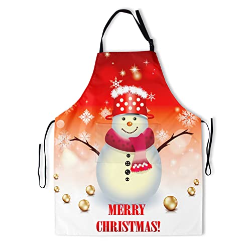 Giwawa Merry Christmas Apron with Pockets - Women Christmas Snowman Aprons Welcome Winter Kitchen Bib Snow Snowflake Chef Aprons Cooking Baking Grilling Aprons Holiday Red White