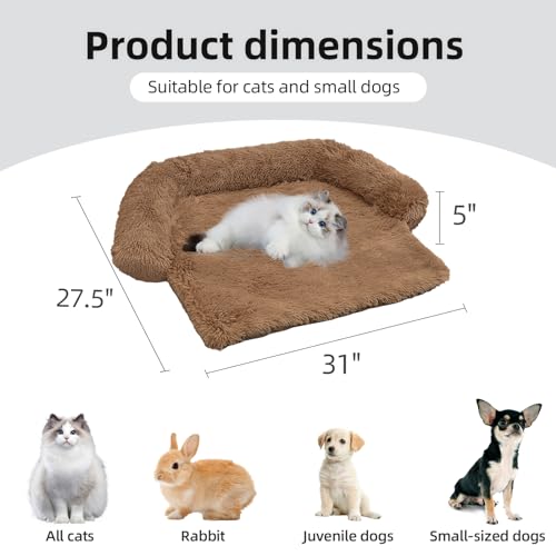 Calming Dog Bed Fluffy Plush Dog Mat for Furniture Protector with Removable Washable Cover for Large Medium Small Dogs and Cats (XS(31“x27.5”x5), Camel)