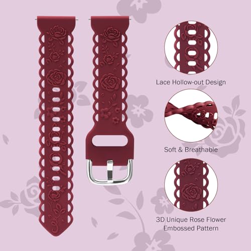 3 Pack Lace Floral Engraved Bands Compatible with Samsung Galaxy Watch 6 5 4 40mm 44mm Women,galaxy Watch 5 Pro 45mm,galaxy active 2,Galaxy Watch 3,20mm Hollow-out Embossed Flower Silicone Sport Strap