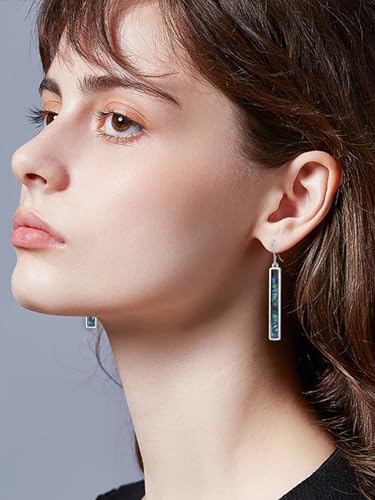 SILBAZ Abalone Shell Bar Earrings Natural Abalone Dangle Earrings Hypoallergenic Square Drop Earrings Jewelry Birthday Christmas Gift for Women