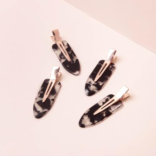 Kitsch Creaseless Hair Clips for Women - No Bend, No Crease Hair Clips For Styling, Makeup Application and Face Wash - Recycled Acrylic - 4pcs Black Terrazzo