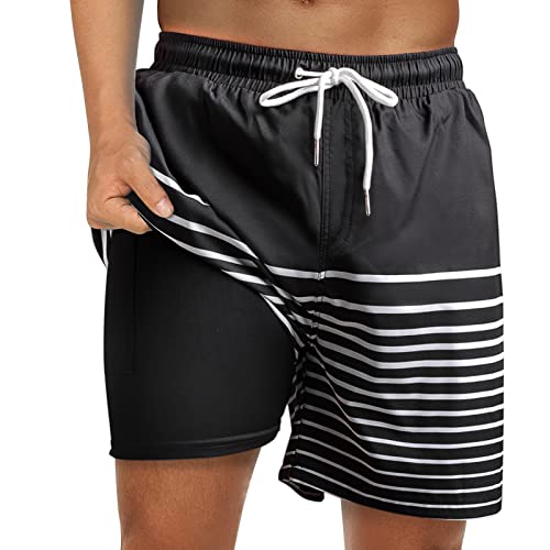 Mens Swim Trunks with Compression Liner 2 in 1 Quick Dry Bathing Suit Swim Shorts Boxer Brief Liner