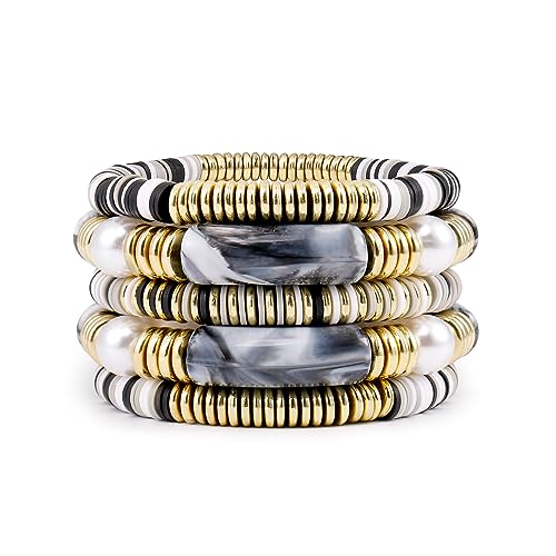 Black grey Bamboo Tube Bangles Bracelet Chunky Curved Stacking Clear Acrylic Colorful Beads Stretchable Friendship Gold Bracelets Gifts For Bestfriends, Couple