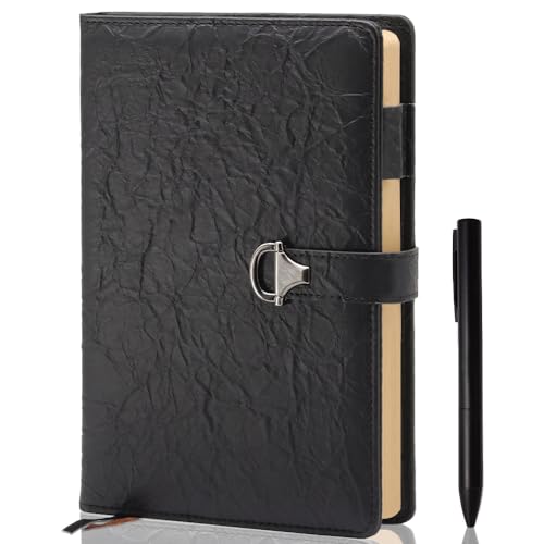 Hoci Poci Journal for Men, Vintage Leather Diary for Writing, A5 240 Kraft Pages College Ruled Notebook, Personal Planner Organizer Gift (Vintage Black)