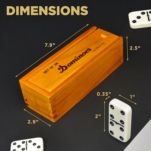 Queensell Dominos Set for Adults – Dominoes - Classic Board Games, Double 6 Dominoes Family Games for Kids and Adults - Double Six Standard Dominos Set 28 Tiles with Wood Case, Juegos de Mesa