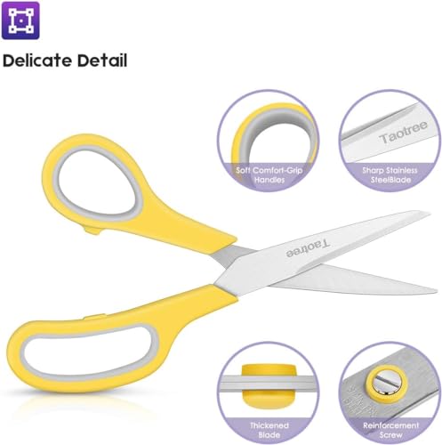 Scissors Bulk of 6-Pack, Taotree 8" Scissors All Purpose Comfort Grip Sharp Scissors for Office School Supplies, Classroom Student Teacher Craft Sewing Fabric Scissor, Paper Cutter, Right/Left Handed