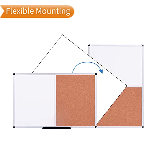 VIZ-PRO Magnetic Dry Erase Board and Cork Notice Board Combination, 36 X 24 Inches, Silver Aluminium Frame