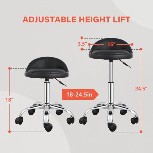 Nova Microdermabrasion Rolling Stool Swivel Salon Stool Chair Adjustable Drafting Tattoo Office Massage Medical Facial Spa with PU Cushion Backrest (Black)
