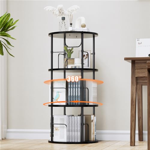 Rotating Bookshelf, 3 Tier Round Revolving Bookcase with Special Visib