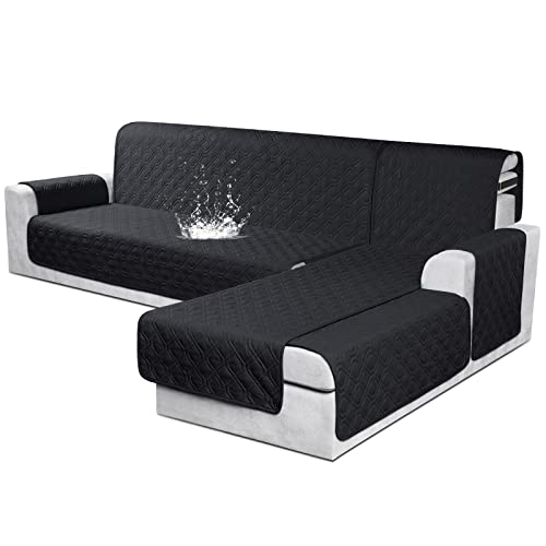 VANSOFY Sectional Couch Covers 100% Waterproof L Shaped Sofa Slipcover 3pcs Reversible Chaise Lounge Cover for Sectional Sofa Furniture Protector Cover for Pets Cat Dog(Small, Blcak)