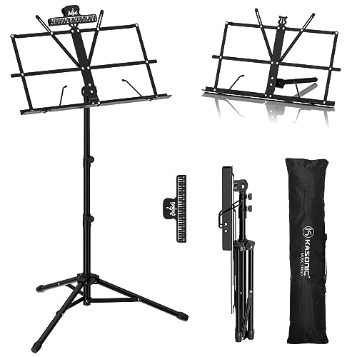 K KASONIC Music Stand, 2 in 1 Dual-Use Folding Sheet Music Stand & Desktop Book Stand, Portable Lightweight with Music Sheet Clip Holder Carrying Bag