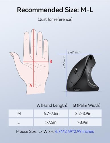 TECKNET Ergonomic Mouse, Rechargeable Vertical Ergo Mouse Wireless, Silent 2.4GHz 6 Buttons Optical Carpal Tunnel Mouse, 5 Adjustment Levels, Up to 4800DPI Wireless Mouse for Laptop, Desktop, PC