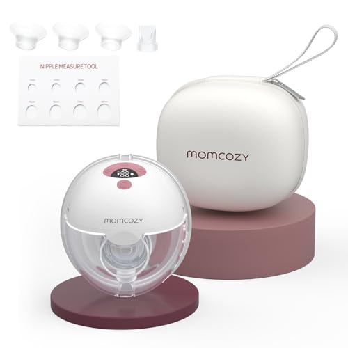 Momcozy Breast Pump Hands Free M5, Wearable Breast Pump of Baby Mouth Double-Sealed Flange with 3 Modes & 9 Levels, Electric Breast Pump Portable - 24mm, 1 Pack Cozy Red