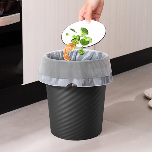 YGJT Small Trash Can, 3 Pack 1.8 Gallons Bathroom Trash Can, Slim Waste Basket, Round Garbage Can, Plastic Trash Bin for Kitchen, Dorm, Bedroom, Office, Living Room, Study, Compact Spaces(Black)