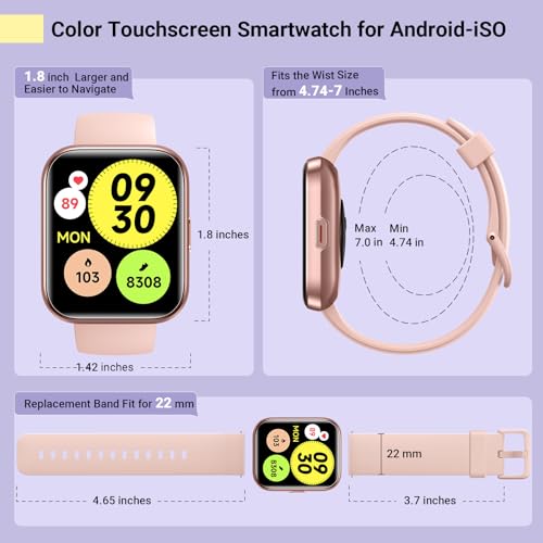 Smartwatch for Women, Compatible with Android & iPhone, 1.8'' Fitness Tracker Watch with Alexa, Call & Notification Alerts, Heart Rate & Sleep Monitor, 120 Sports Modes, Waterproof Watch for Women