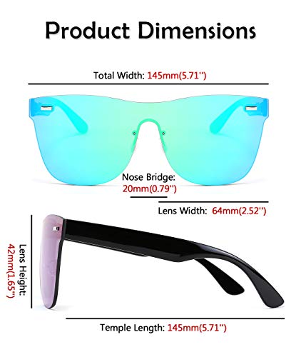 FEISEDY Mirrored Rimless Sunglasses One Piece Lens Reflective Sunglasses for Women Men B2647