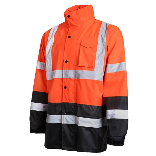 JORESTECH Weatherproof Orange and Black Rain Set - Water and Rain resistant Safet Jacket and Pants