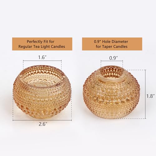 Vixdonos Round Glass Candlestick Holders Set of 4 Beads and Stripes Candle Holder Bulk for Taper Candle and Tealight Candle
