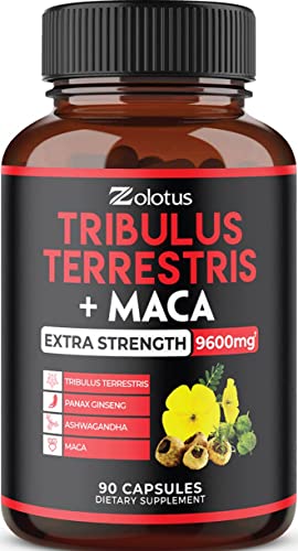 Zolotus Premium Tribulus Terrestris Capsules - 9600mg Per Serving - Combined with Ashwagandha, Panax Ginseng & Maca - Boost Energy, Mood, Stamina & Immune - 90 Counts for 3 Months