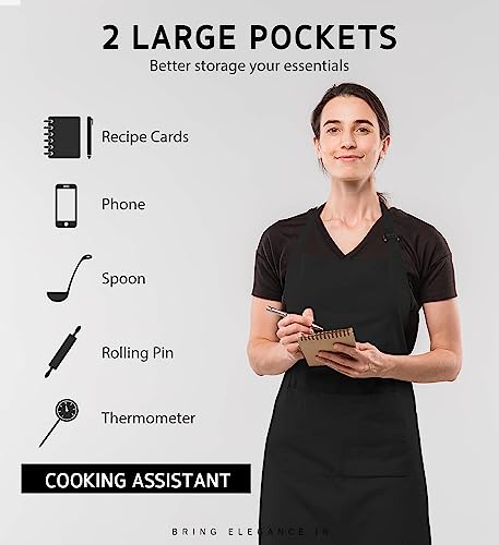 Syntus 12 Pack Bib Apron, Unisex Aprons Adjustable 100% Cotton with 2 Pockets Cooking Kitchen Aprons for Women Men Chef, BBQ Drawing Apron Bulk, Black