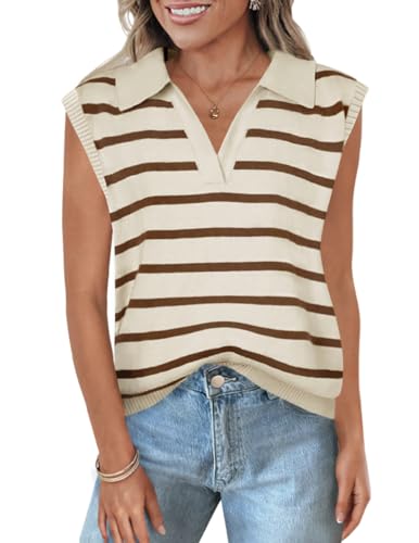 ZESICA Women's Summer Sweaters Vest 2024 V Neck Cap Sleeve Sleeveless Ribbed Knit Spring Tank Tops,Apricot,Small