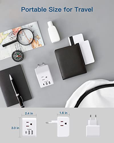 US to Japan Plug Adapter, 2 Prong to 3 Prong Outlet Adapter with 3 AC Outlets 3 USB Ports(1 USB C), Type A Travel Power Adapter for USA to Japanese Philippines China, Multi Plug Wall Outlet Extender