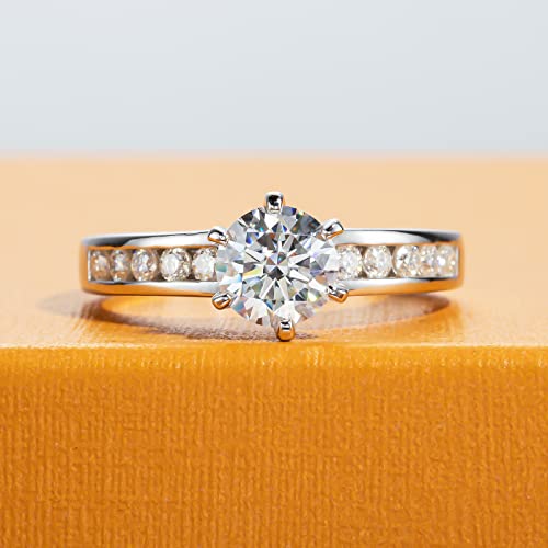 Moissanite Engagement Rings 1.27cttw D Color VVS1 Clarity Round Brilliant Cut Channel Set Lab Created Diamond S925 Sterling Silver 6 Prong Solitaire Promise Wedding Rings Christmas Gift for Women with Certificate(5)