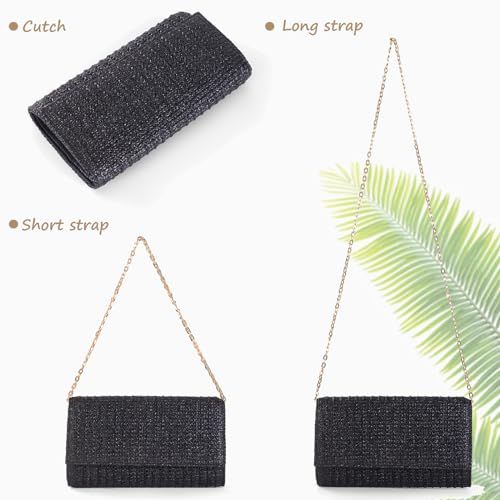 Liadreem Straw Clutch Purse Summer Shoulder Crossbody Bag, Raffia Evening Purse Envelope Clutch Handbag Beach Bag 2024 Trendy for Travel, Parties, Wedding, Black
