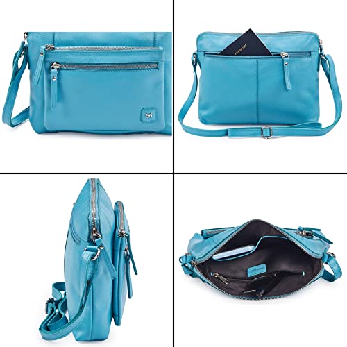 Wise Owl Accessories Small Soft Pebbled Real Leather Crossbody Handbags Purses Triple Zip Premium Sling Crossover Shoulder Bag for Women Gift (Sapphire Blue Nappa)