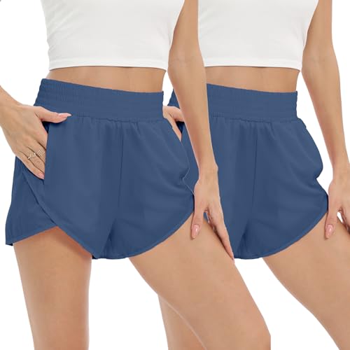 Guliaofo Running Shorts for Women High Waisted Athletic Shorts Gym Shorts Casual Sport Running Shorts with Pockets |2 Pieces| Green,Green