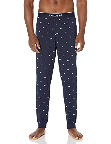 Lacoste Mens All Over Croc Print Pantnon Deal Pajama Bottom, Navy Blue/White, X-Small US