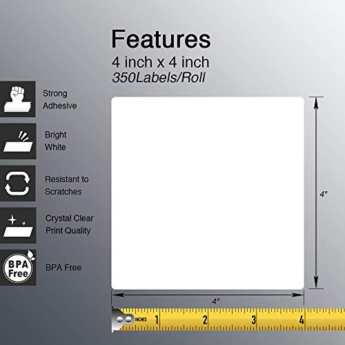 BETCKEY - 4" x 4" (102 mm x 102 mm) Shipping & Large Square Labels Compatible with Zebra & Rollo Label Printer,Premium Adhesive & Perforated [1 Rolls, 350 Labels]