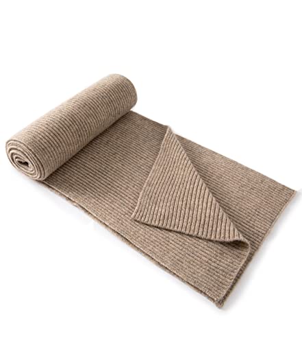 Lallier Cashmere Wool Scarf, Ultra Soft Classic Ribbed Solid Color Winter Scarf for Men and Women with Gift Box, Camel