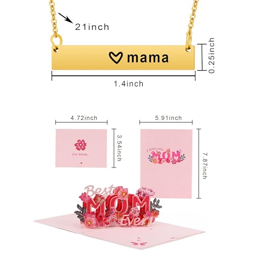 ITS4YEO Mother Birthday Gift Mother Necklace+Mother's Card Gifts for Mama Mother Necklace Mama Pendant for Women Mom Birthday Gifts(Gold)