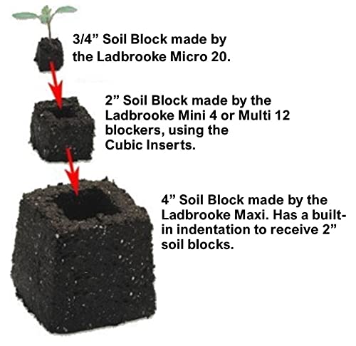 Ladbrooke Authentic Soil Block Maker - 6-Pc. Master Grower Nesting System Includes Maxi, Mini 4, Micro 20, Cubic Inserts, 7/8" Seed Dibbles, and Grow Tweezers, Made in England