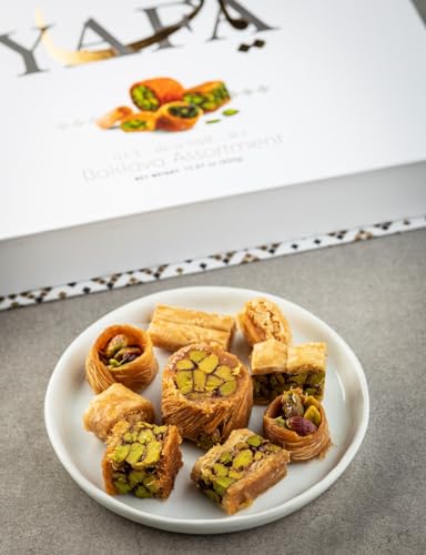 YAFA Baklava -Middle Eastern Sweets- Pistachio Baklava - Bakery Dessert-Turkish Delights Assorted - Eid Gift Basket - Turkish Baklava-Taste of Palestine-Baklava Gift Box 450g (46-48pcs)