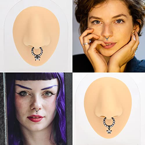 Qmcandy 4pcs Stainless Steel 16G Septum Clicker Hinged Segment Ring with Dangle Butterfly Star Crown, Black 3/8"